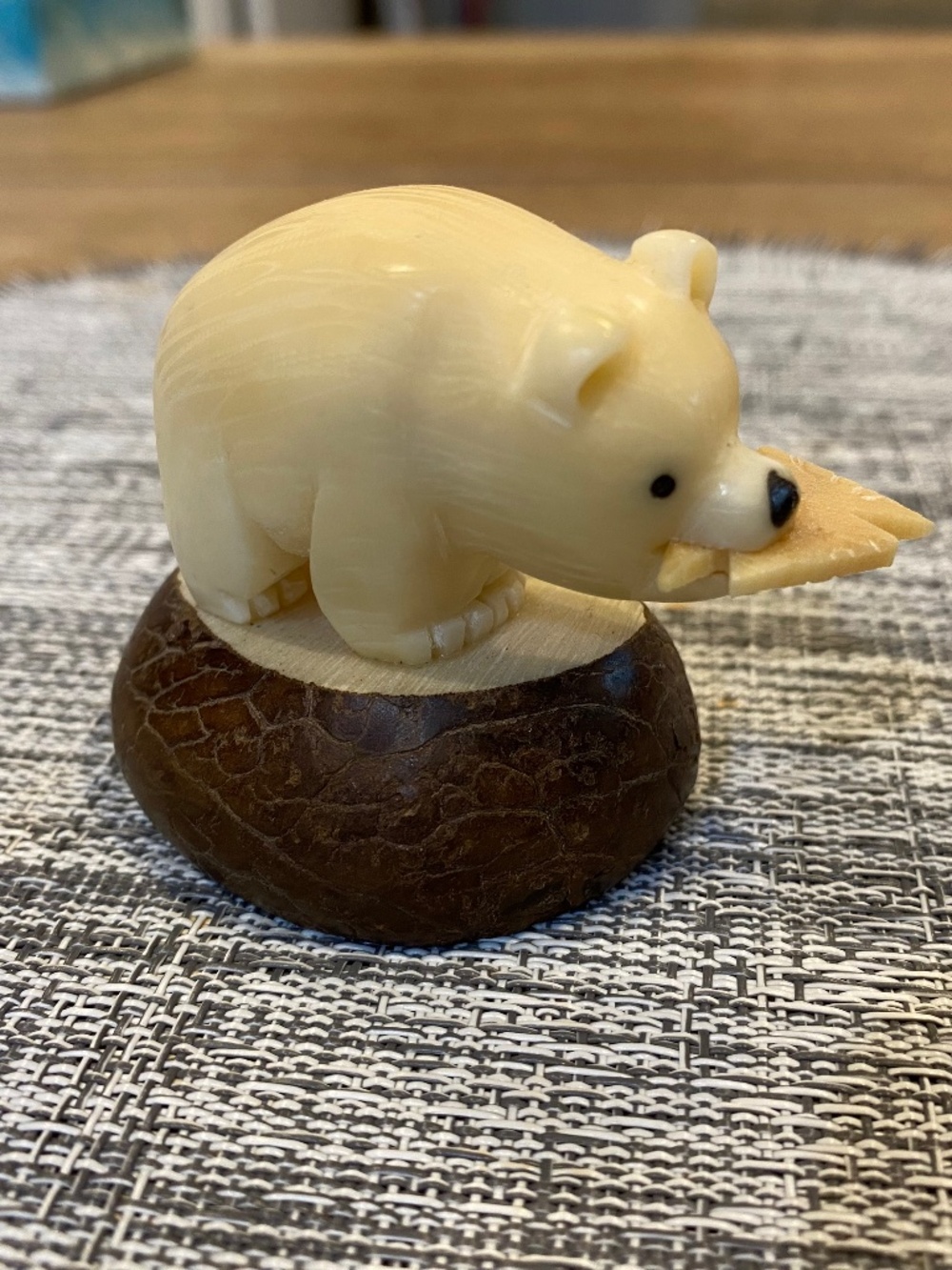 Nut Carving: Bear with Fish